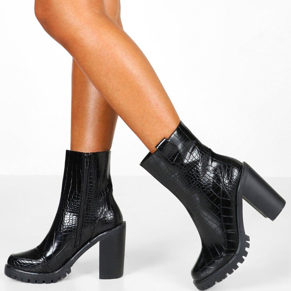 Black Croc Platform Boots